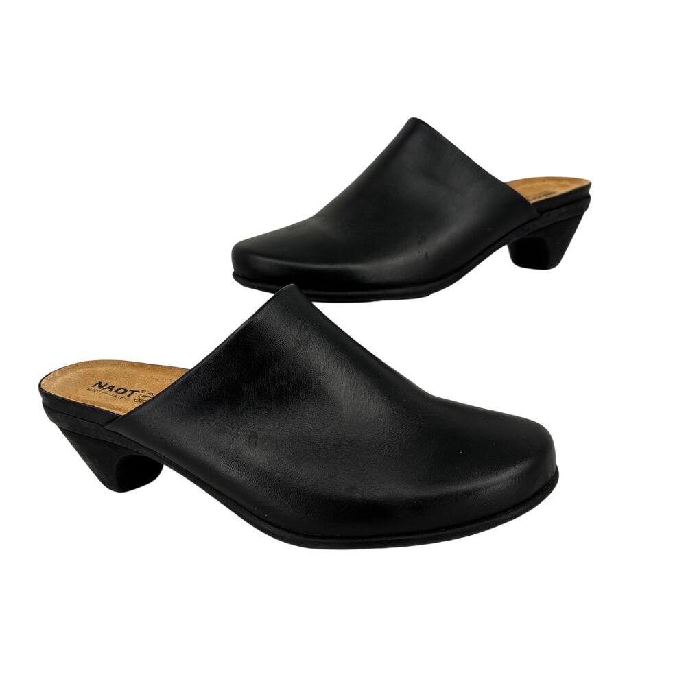 Naot Mule Heel‎ Shoe Size 9 EU 40 Black Smooth Leather Slip On Made in Isreal